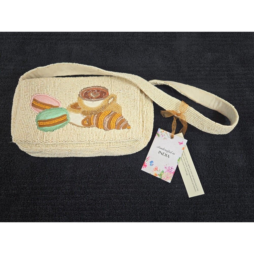 New With Tag - Macaron Croissant Coffee Beaded Bag